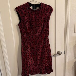 ABS by Allen Schwartz Red Black Floral Dress Mesh Overlay Cut-Out Back NWT Sz 6